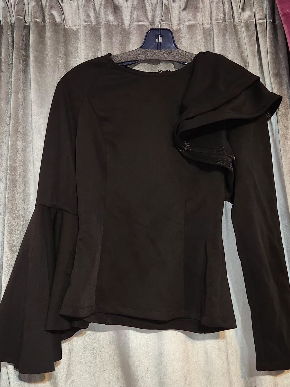WHY Black Ruffle-Sleeve Women's Top